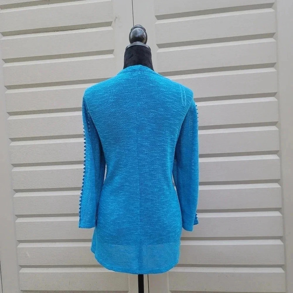Studio Works Lightweight Knit Stretch Open Front Cardigan Blue Stretch Lace LA - Picture 3 of 8